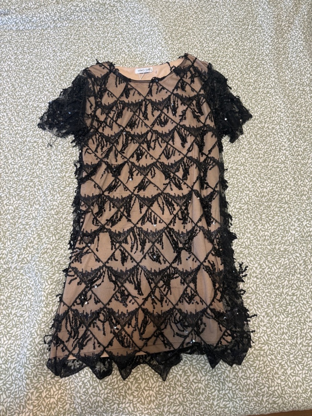 Vintage Vero Moda Black Beaded Overlay Mini Dress